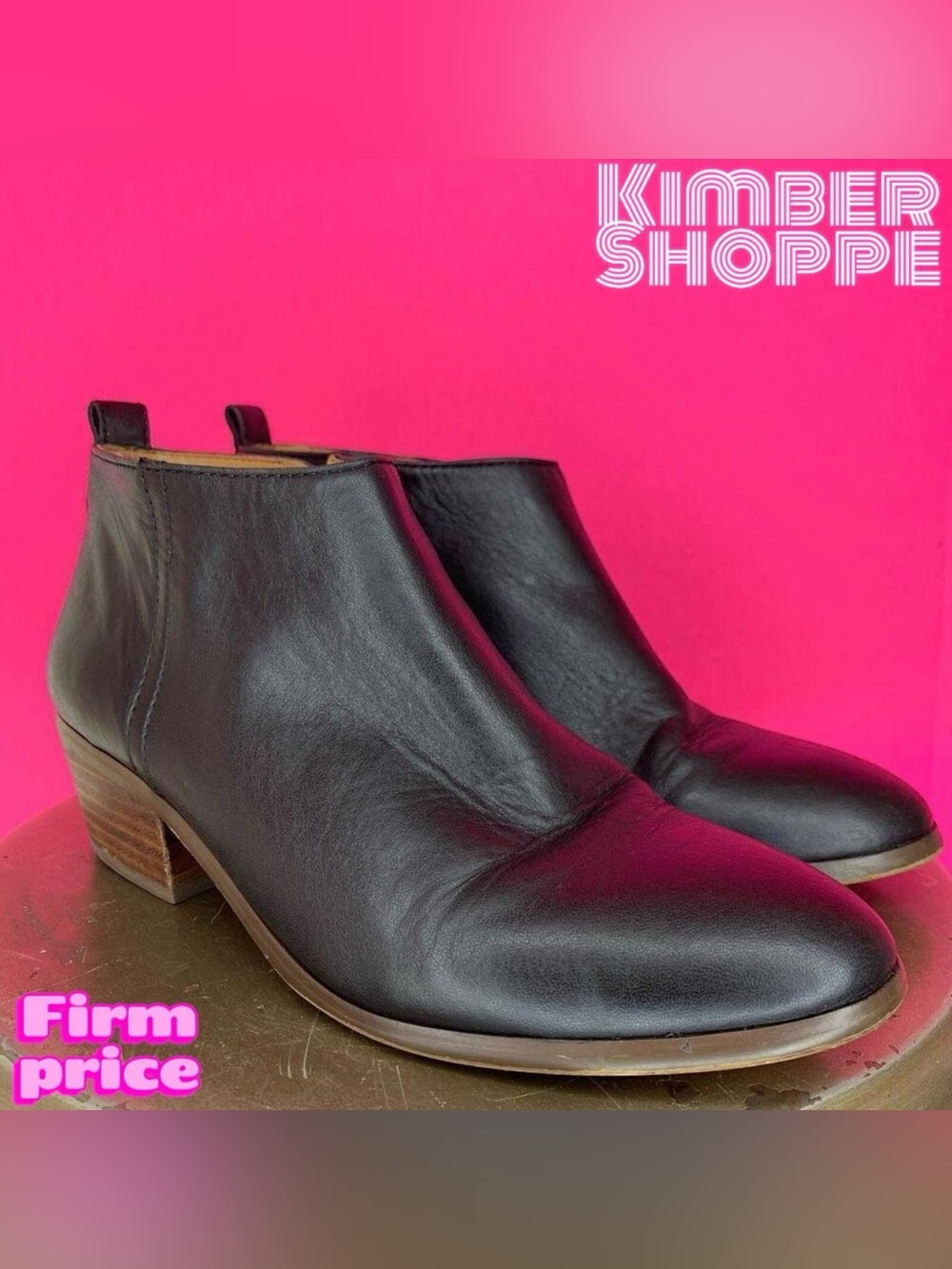 J. Crew Sawyer Black Leather Almond Toe Ankle Boots US 7.5 UK 5 EU 38